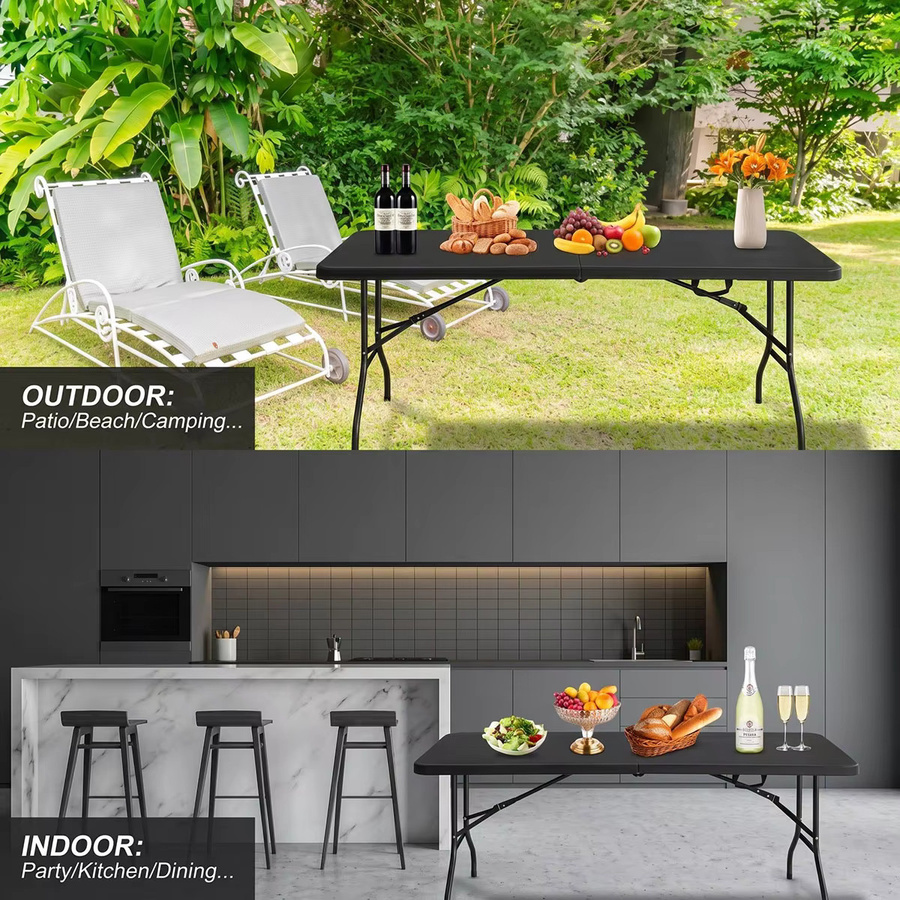 HiMISS Klapptisch aus Kunststoff in Weiß, robuster rechteckiger Mehrzweck-Tisch für Camping, Picknick und Garten - Bild 3