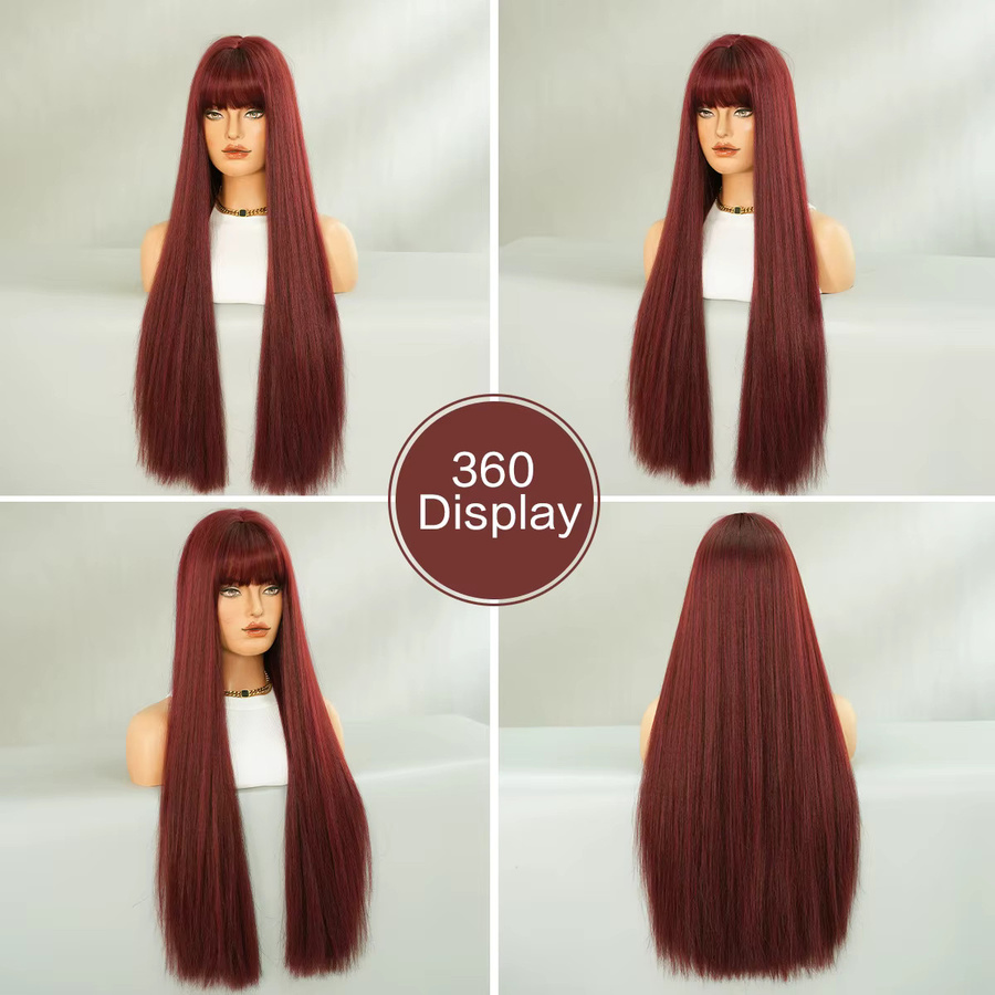 7JHH WIGS Perücke, lange, gerade, rot, Damen, synthetisch, mit Pony - Bild 3