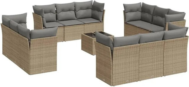vidaXL 13-teilige Garten-Sofagarnitur aus Polyrattan in Beige-Grau mit Kissen und Gartentisch - Bild 1