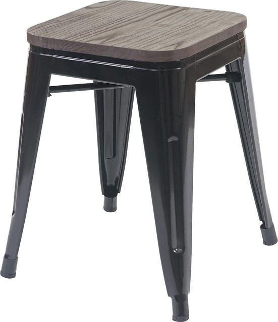 MCW Hocker A73 im Industriedesign mit Holz-Sitzfläche und Metallgestell, schwarz, stapelbar - Bild 1