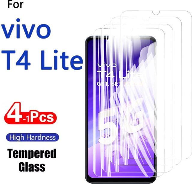 Set aus 1 bis 4 HD-Displayschutzfolien für Vivo T4 Lite aus gehärtetem 9H Glas, transparent und kratzfest - Bild 1