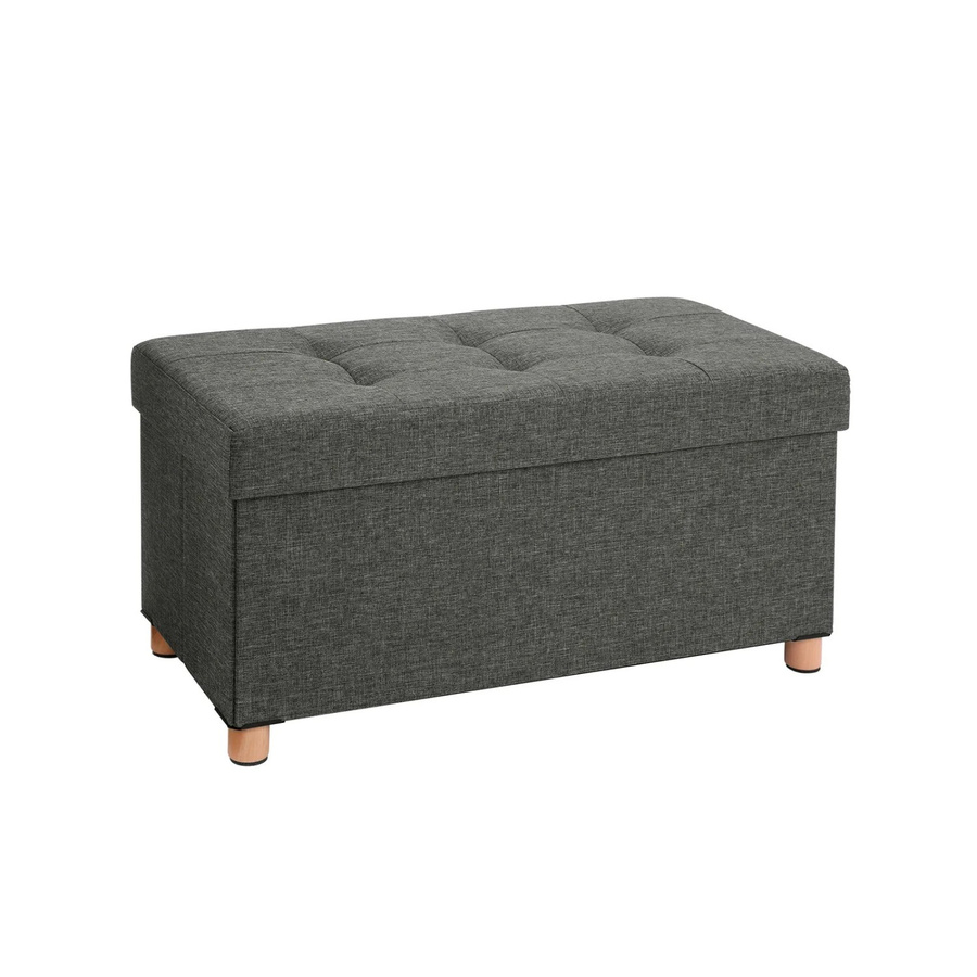 Songmics Sitztruhe mit Stauraum in Grau mit Stepp-Design und Leinenimitat, B/T/H: 76 x 40 x 38 cm - Bild 2