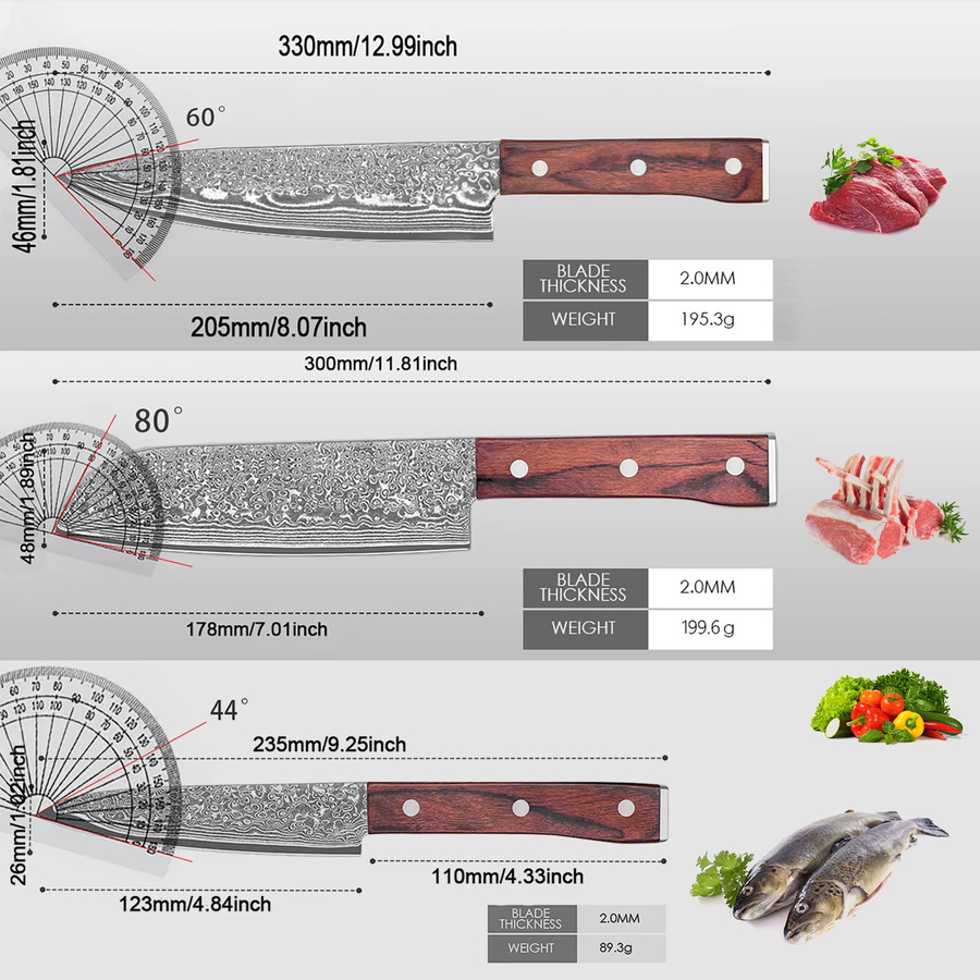 SAEIV 3-teiliges professionelles Küchenmesser-Set mit Kochmesser, Santoku-Messer und Mehrzweckmesser inklusive Geschenkbox - Bild 2