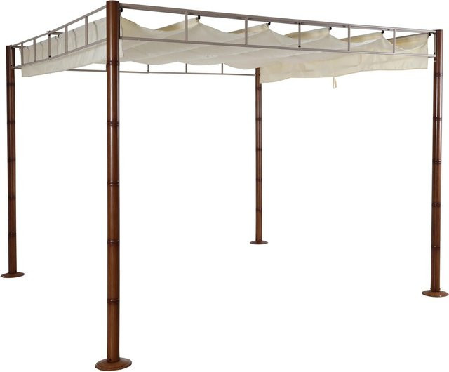 BERLINLODGE Pergola Garten Pavillon Terrassenüberdachung in Creme-Weiß mit Metallgestell und Bambus-Optik, H: 220 cm, B: 300 cm, T: 290 cm - Bild 1