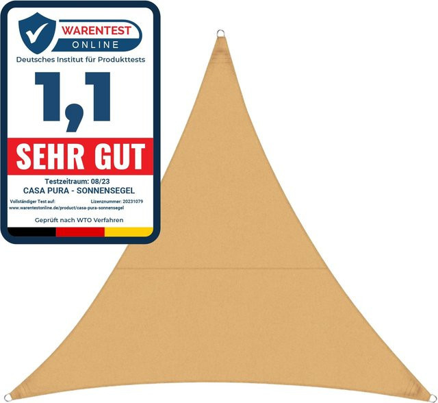 Casa Pura Wasserabweisendes Sonnensegel Dreieckig aus Polyester in Sand, B/T/H: 5 x 5 x 7 m - Bild 1