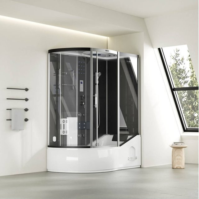 HOME DELUXE Dampfdusche mit Whirlpool ALLIN 4IN1 in Schwarz, B/T: 170 x 90 cm, linke Ausführung - Bild 1