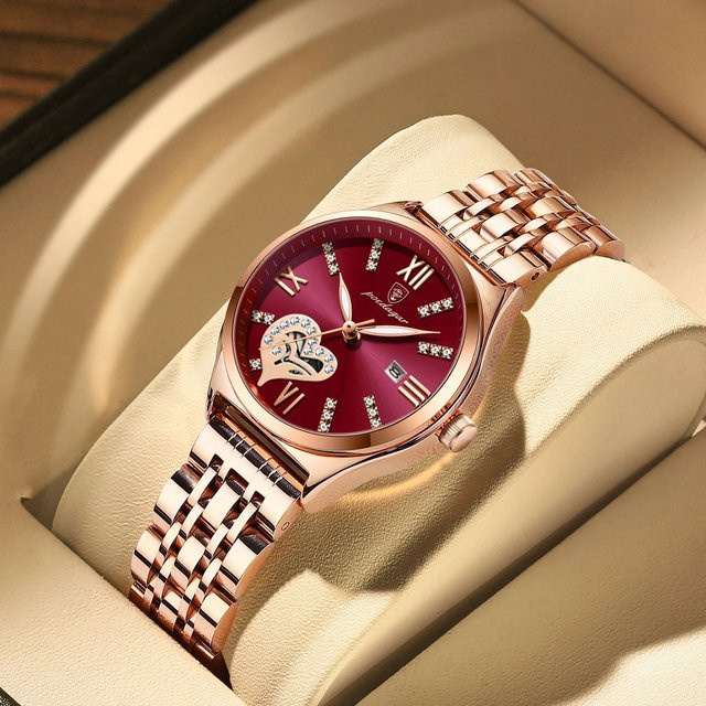 POEDAGAR Armbanduhr Damen, Quarz, Edelstahl, Roségold, Datum, Wasserdicht - Bild 1