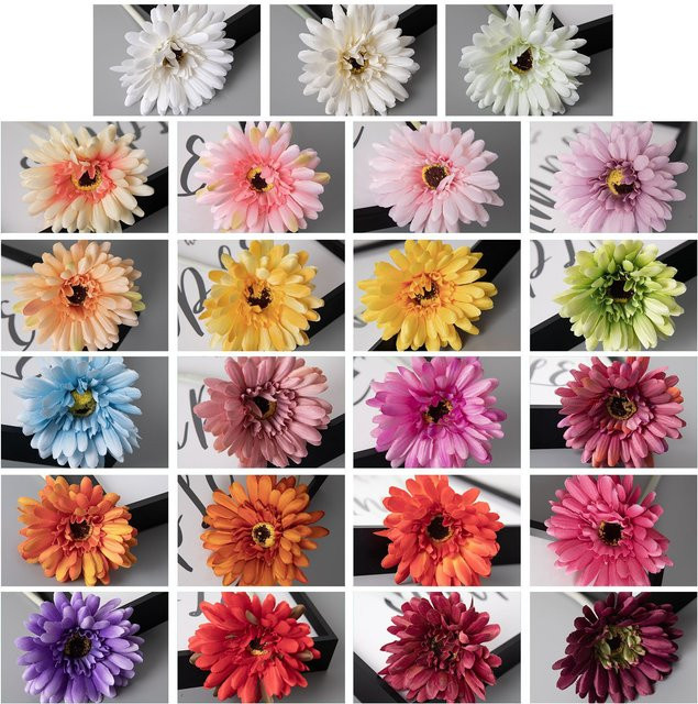 Wusmart Künstlicher Gerbera-Blumenzweig aus Seide in Gelb und Multicolour, Höhe: 55 cm - Bild 1