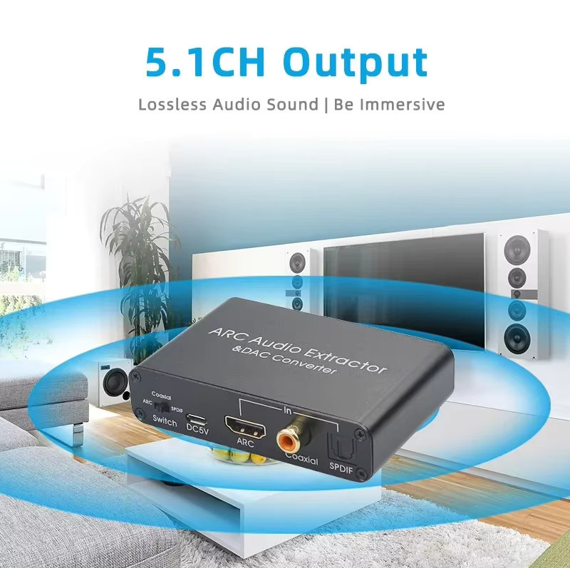 TenYua HDMI ARC Audio Extractor DAC Konverter in Schwarz: Digitaler Optical SPDIF Koaxial zu Analog 3,5mm L/R Stereo Adapter - Bild 2