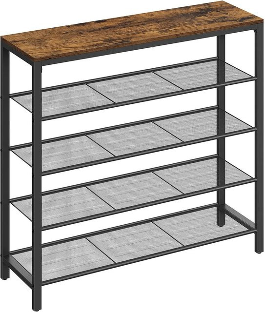 Vasagle Schuhablage im Fabrikstil mit 4 Gitterebenen, Braun-Schwarz, B: 100 cm, T: 30 cm, H: 92,5 cm - Bild 1