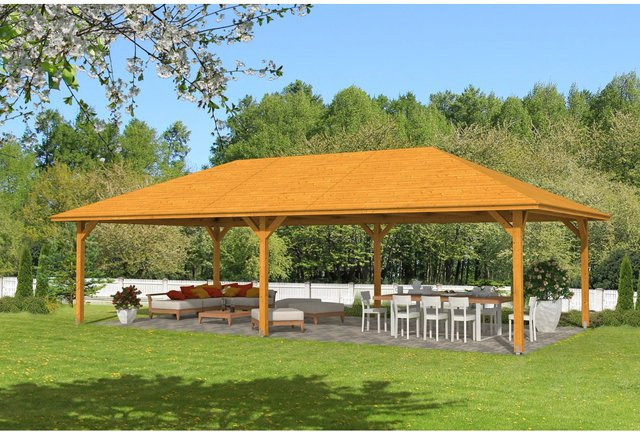 Skan Holz Pavillon Orleans 4 aus Fichte in Eiche Hell lasiert, Breite: 489 cm - Bild 1