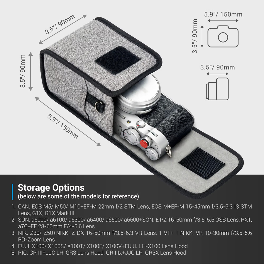 JJC Kameratasche für spiegellose Kameras Sony A6700 A6600 A6500 A6400 A6300 A6100 A6000 ZV1F ZV-1 ZV-E10 sowie Ricoh GR3 HDF GR IIIx GRIII in Schwarz und Grau - Bild 5