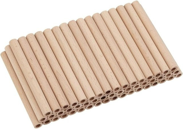 50 Stück hohle Holzstäbe in Weizenfarbe mit 6 mm Loch, natürliche Holzdübelstangen in Säulenform - Bild 1