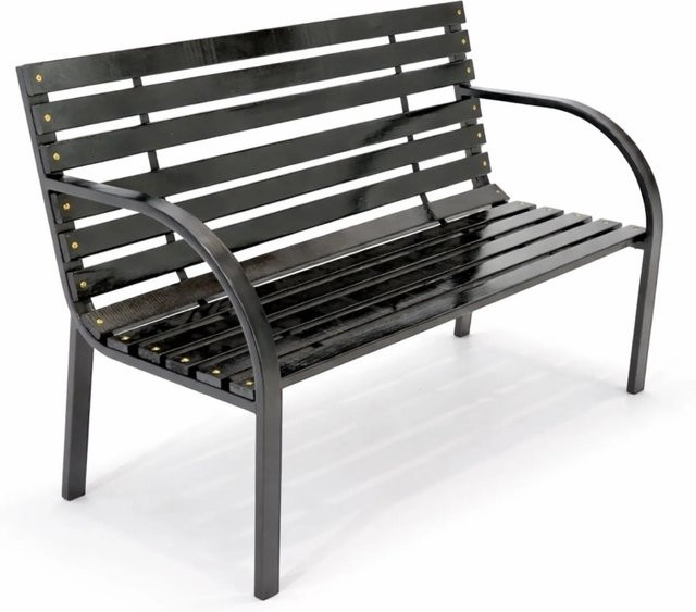BERLINLODGE Gartenbank SANTORINI 2-Sitzer aus Holz und Metall in Schwarz, B/T/H: 120 x 82 x 58 cm - Bild 1