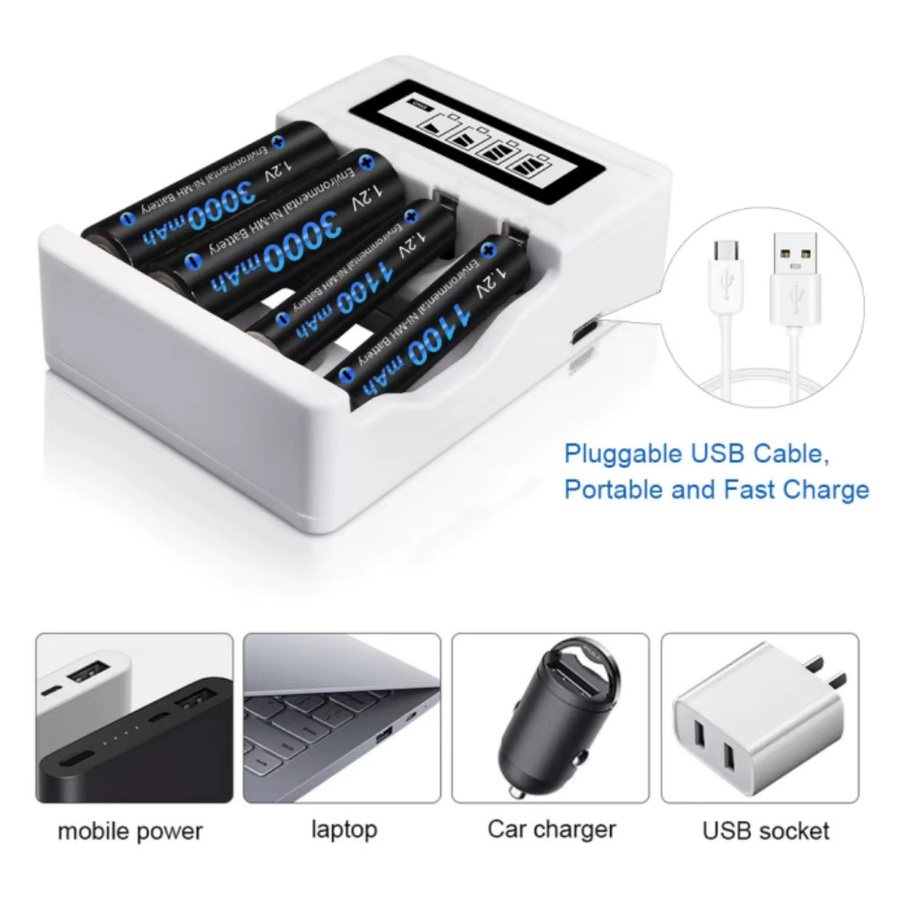 CITYORK Smart Batterieladegerät mit LCD-Display für 1,2V AA und AAA Ni-MH Akkus, 4-Slot Ladegerät in Weiß - Bild 4