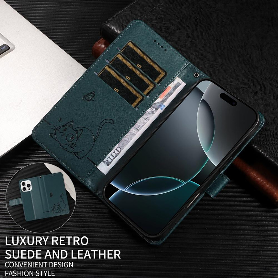 Magnetische Klapp-Lederhülle für Huawei P8 P9 P10 P20 P30 P70 Mate 10 20 Pro Lite 2017 mit Katze Schmetterling und geprägtem Design in Rot - Bild 3