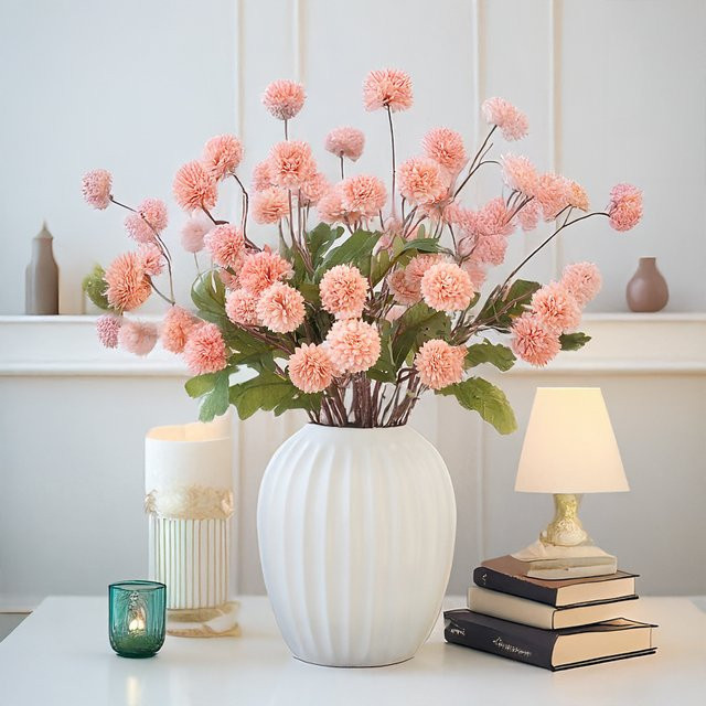 Künstlicher Chrysanthemenstrauß aus Kunstseide in Pink und Braun, 50,8 cm für Heimdekoration und Hochzeiten - Bild 1