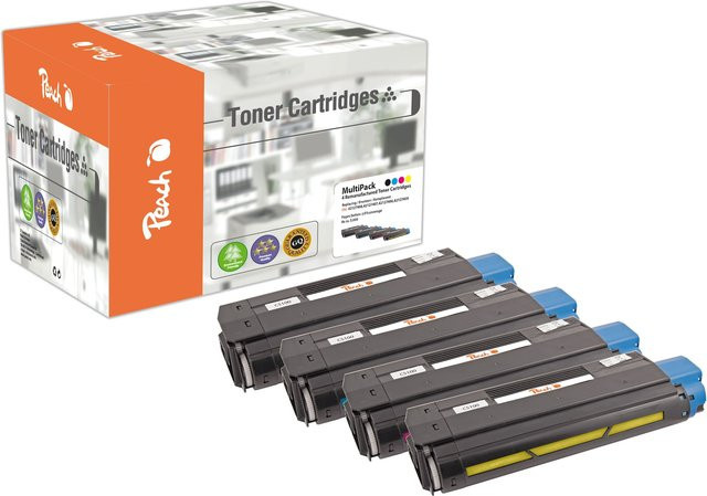 Peach Toner-Kartuschen Set für OKI C 5100, C 5100 N, C 5150 N und C 5200, 4er-Pack (Schwarz, Cyan, Magenta, Gelb), wiederaufbereitet - Bild 1