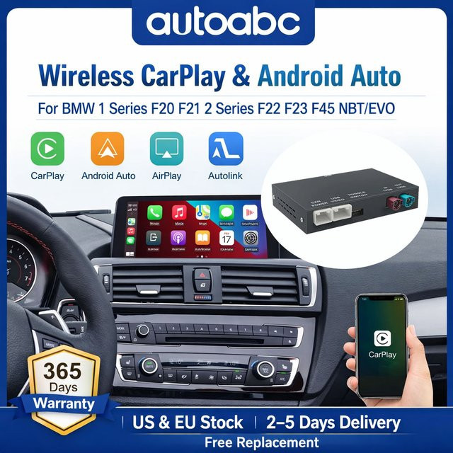 AUTOABC Drahtloser CarPlay und Android Auto Decoder für BMW Serie 1/2 F20 F21 F22 F23 F45 (2012-2020) mit NBT EVO System, Airplay, Bluetooth und GPS, Schwarz - Bild 1
