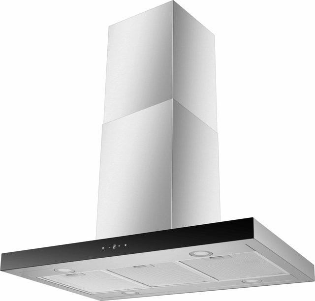 Respekta Dunstabzugshaube Cara Inselhaube aus Edelstahl und Glas in Silber und Schwarz mit Timer und A+++ Energieeffizienz, Breite: 90 cm - Bild 1