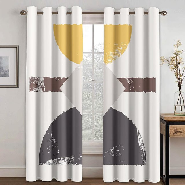 Yiran Furniture Boho Vorhänge mit abstraktem Morandi-Design, 2er-Set, semi-transparent, Farbe: Weiß, Breite: 100 cm, Höhe: 130 cm - Bild 1