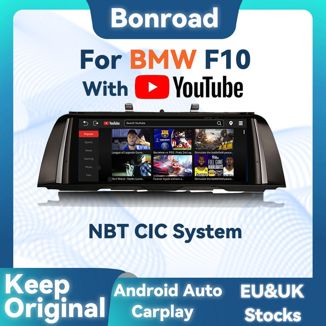 BONROAD Wireless CarPlay und Android Auto Autoradio mit 10,25 Zoll Display, YouTube, Airplay und GPS Navigation für BMW 5er F10 F11 NBT CIC System, Schwarz - Bild 1
