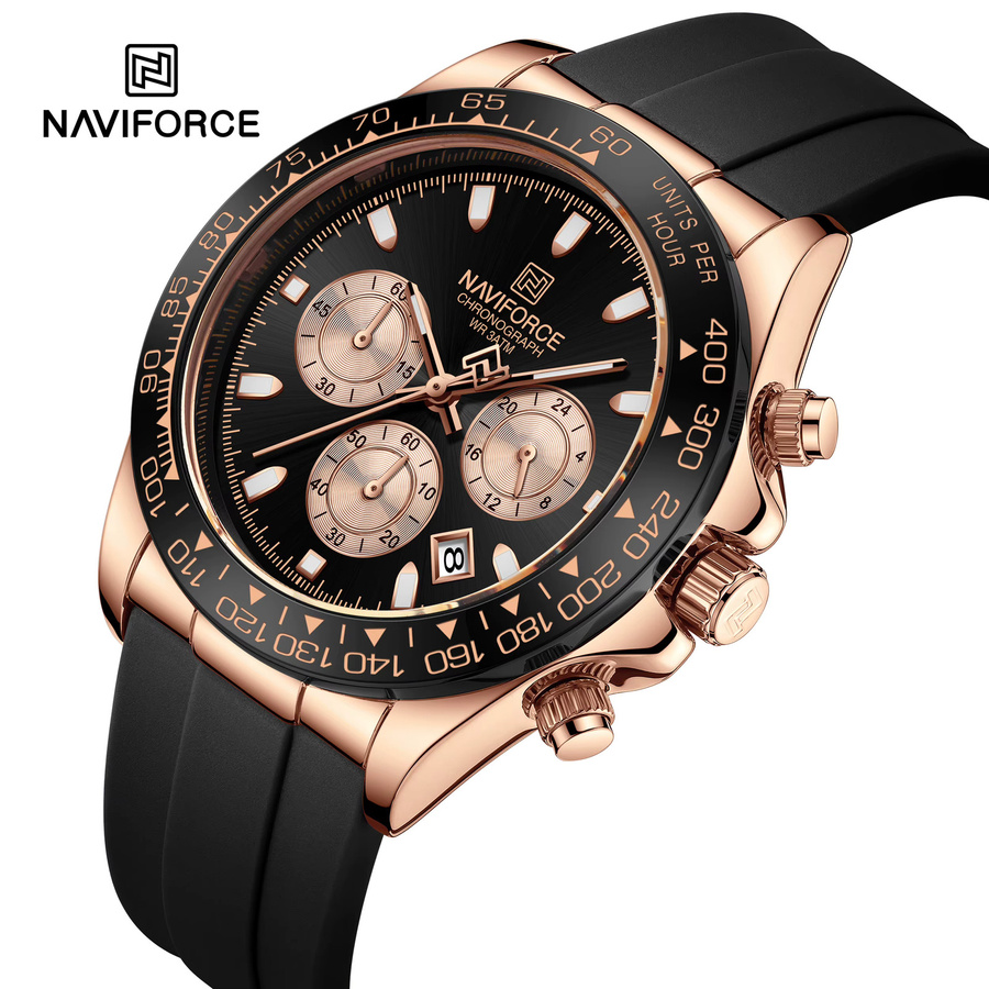 NAVIFORCE Chronograph Herren, Quarz, Silikonarmband, Schwarz - Bild 2