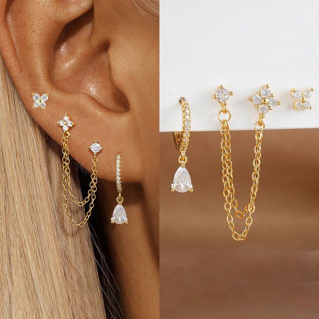 Maodane Ohrring Set, Edelstahl, Gold, Kristall, Zirkonia, Schmetterling - Bild 1