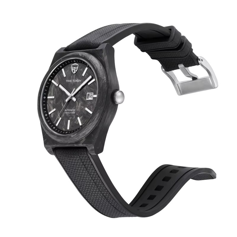 TIME TOKEN Armbanduhr Carbon, Automatik, 40 mm, Herren, Schwarz - Bild 2