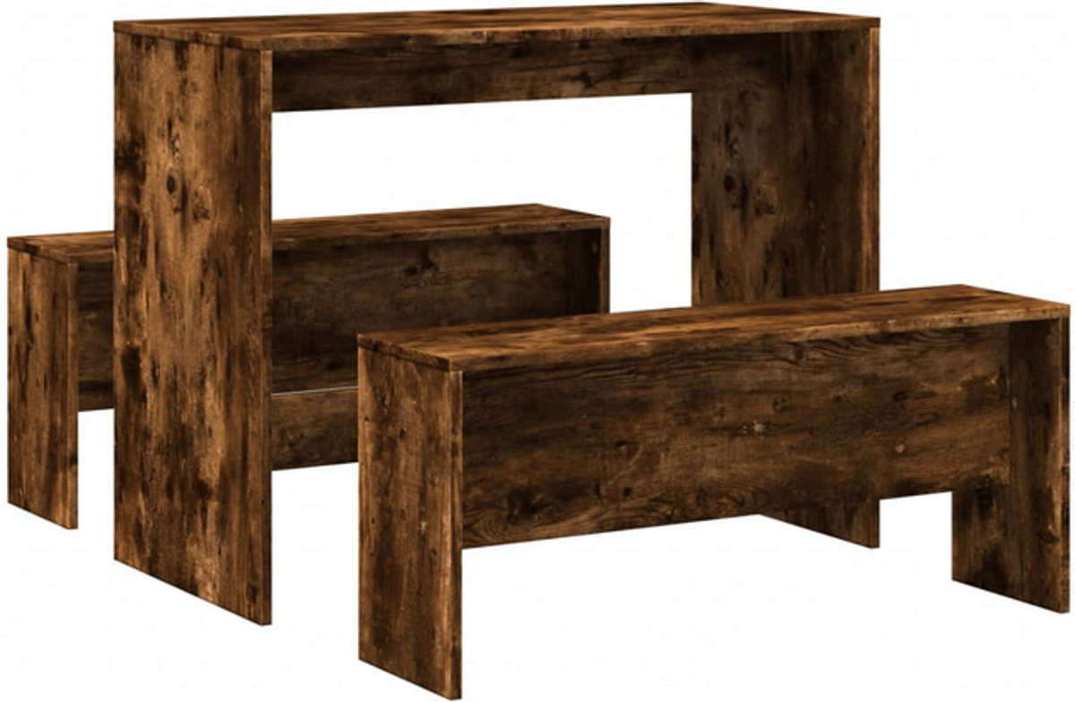 Vidaxl Essgruppe aus Holzwerkstoff in Braun, 3-teiliges Esstisch und Bank Set im modernen Design - Bild 1