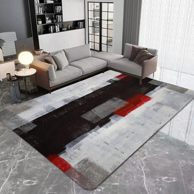 BC-Warm Home Abstrakter Kunstdruck Bereichsteppich, Maschinenwebteppich aus Polyester, Grau und Rot, Rutschfest, B/T: 80 x 120 cm - Bild 1
