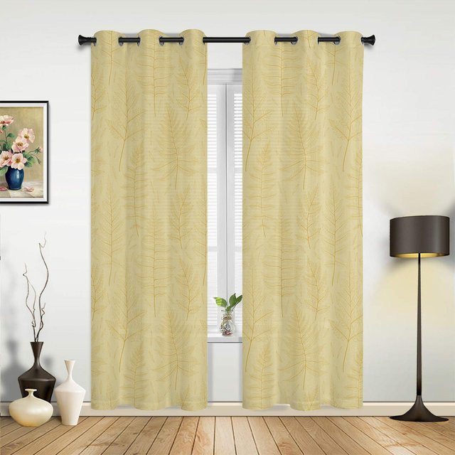 Super Six Luxus-Fenstervorhang mit Pflanzenblatt-Textur in Beige, semi-transparent, Breite: 135 cm, Höhe: 230 cm - Bild 1