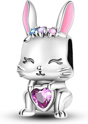Parmuz Charm Anhänger, 925 Sterling Silber, Perle, CZ Zirkon, Hase, Damen - Bild 1
