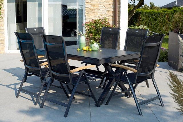 Hartman Xanadu Alice Garten-Essgruppe aus Aluminium und Teak mit Glaskeramik-Tisch und 6 Klappstühlen, xerix/natur, ausziehbarer rechteckiger Tisch B: 160-220 cm, T: 100 cm - Bild 1