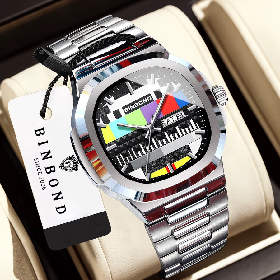 BINBOND Armbanduhr Edelstahl, Quarz, Schwarz, Silber, Herren - Bild 2