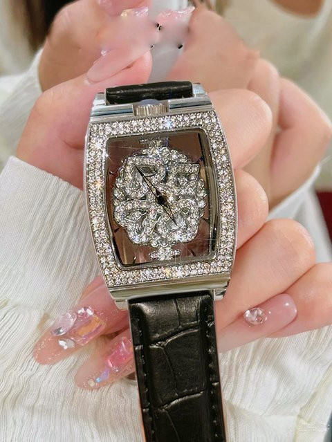 LSVTR Armbanduhr Damen, Quarz, Schwarz, Rechteckig, Kristall, Leder - Bild 1