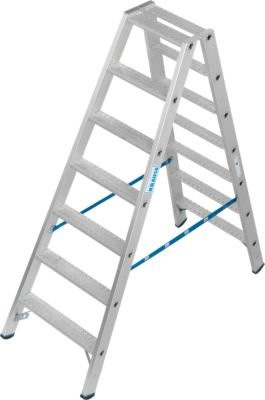 Krause Stabilo Doppelleiter R13 2x7 Stufen in Silber aus Aluminium mit selbstreinigendem 80 mm Lochbild und SafetyCap - Bild 1