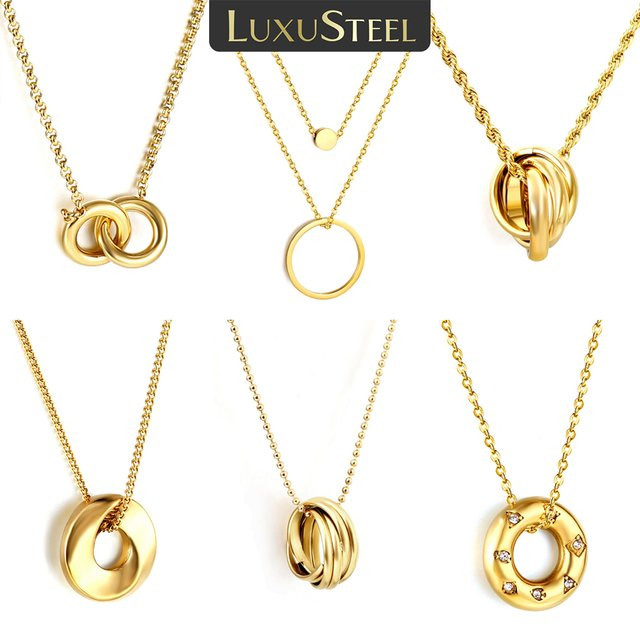 LUXUSTEEL Halskette Edelstahl, Gold, Damen, Skelett Kreisförmig - Bild 1