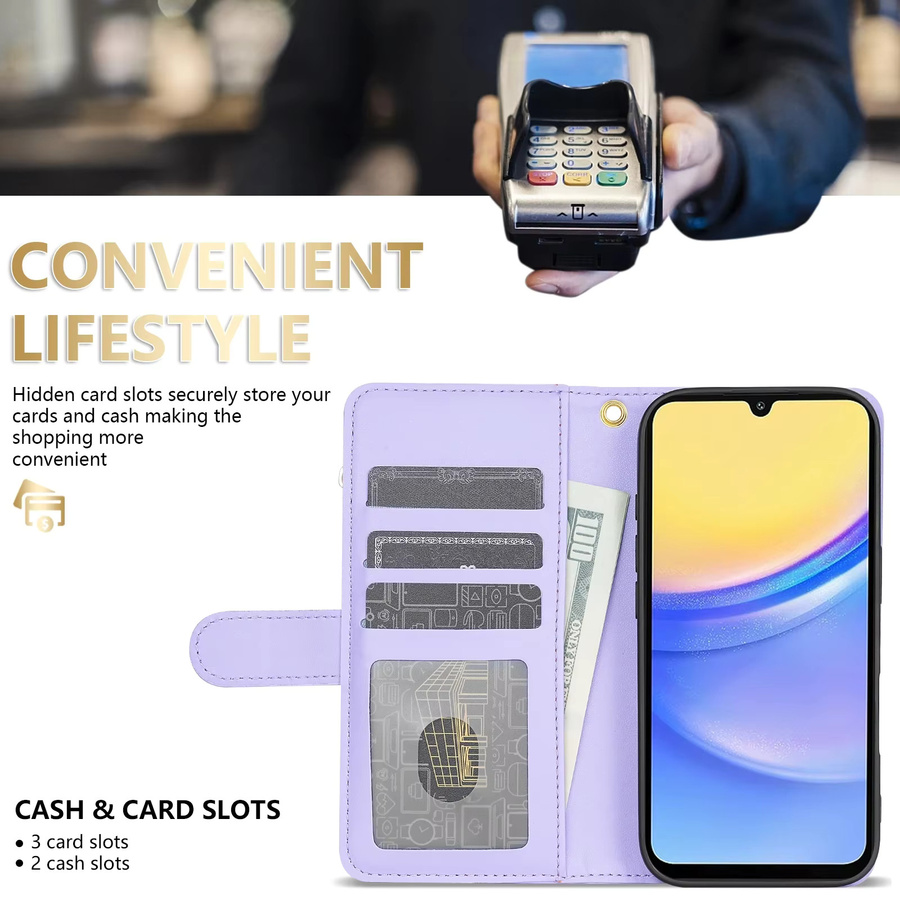Samsung Lederhülle Brieftasche mit Reißverschluss und Magnetverschluss für Galaxy S26 Ultra S25 Plus S24 FE S23 S22 in Rot und Lila - Bild 2