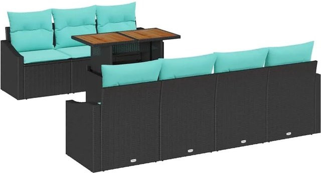 vidaXL Garten Essgruppe 8-teilig aus Poly-Rattan, Stahl und Akazienholz in Schwarz und Teal - Bild 1