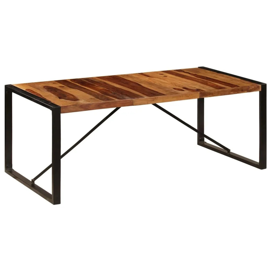 vidaXL Esstisch im Industrial Design aus Massivholz und pulverbeschichtetem Stahl, Braun, B/T/H: 200 x 100 x 75 cm - Bild 2
