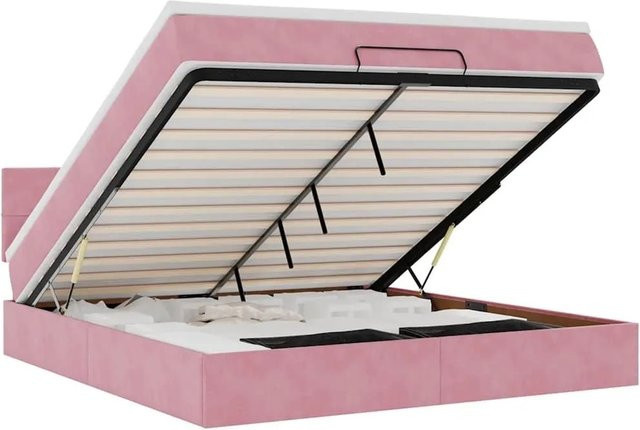 vidaXL Ottoman-Bett mit Matratze aus Samt in Rosa und Weiß, B/T/H: 180 x 200 x 28 cm - Bild 1