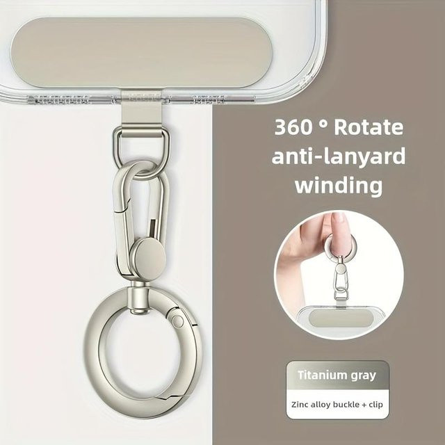 Edelstahl Handy Lanyard Clip Patch 360 Grad drehbar in Silber mit Karabiner und Anti-Verlust-Funktion - Bild 1
