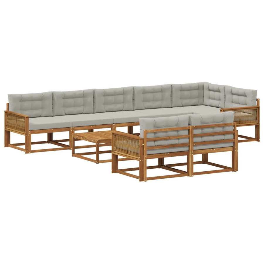 vidaXL Outdoor-Sofagarnitur in U-Form aus Akazienholz mit 9 Kissen in Natur und Hellgrau - Bild 2
