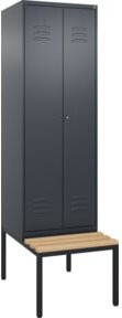 C+P Spind Classic PLUS Schwarz-Weiß-Spind mit Sitzbank, 2 Abteile, Zylinderschloss, Sitzfläche aus Buche-Hartholz, B/T/H: 212,0 x 60,0 x 81,5 cm - Bild 1