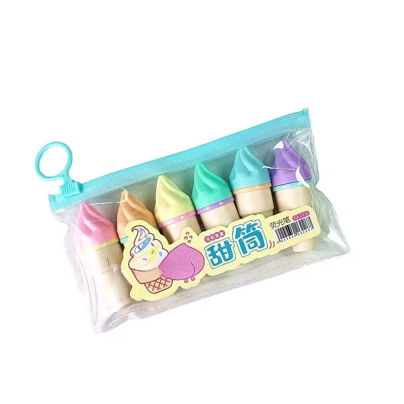 6er Set Eis Textmarker Mini Marker Stifte in Mehrfarbig für Kinder und Studenten mit Keilspitze - Bild 2