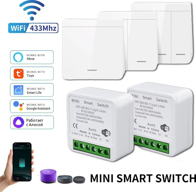 Tuya WiFi Smart Switch RF 433MHz Drahtloser Wandpanelschalter in Weiß, kompatibel mit Smart Life App, Amazon Alexa und Google Assistant - Bild 1