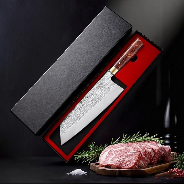 Handgeschmiedetes japanisches Kochmesser von ALLWIN HOUSEWARE W aus Kohlenstoffstahl mit Holzbox in Silber - Bild 1