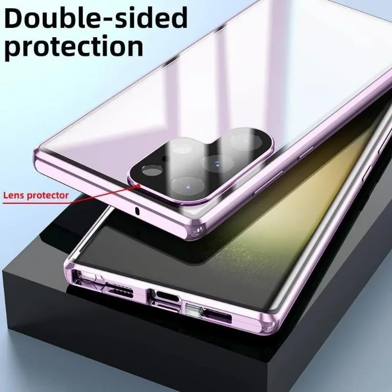 Samsung Magnetische Schutzhülle aus gehärtetem Glas und Metall für Galaxy S24 S23 S22 S21 Ultra Plus in Pink Transparent - Bild 3