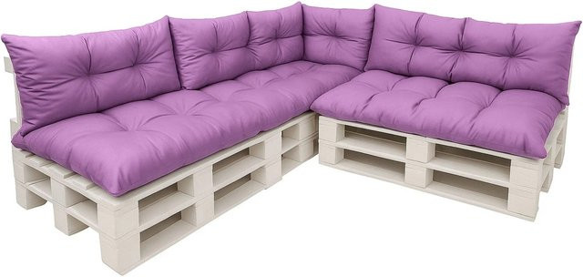 Setgarden 7er Palettensofa Kissen-Set für Outdoor in Purple, bestehend aus 7 Teilen mit Sitzkissen Breite: 120 cm, Tiefe: 80 cm und Rückenkissen Breite: 120 cm, Höhe: 40 cm - Bild 1